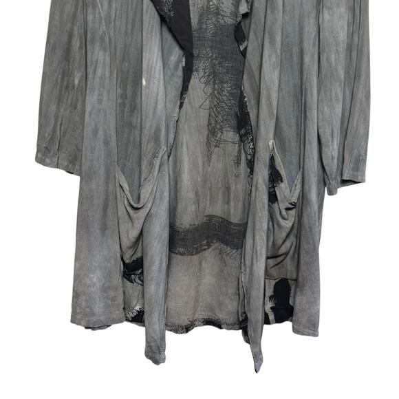 Art of Cloth Hand Made Dyed Size Medium Gray Black Open Front Jacket Pockets - Picture 3 of 8